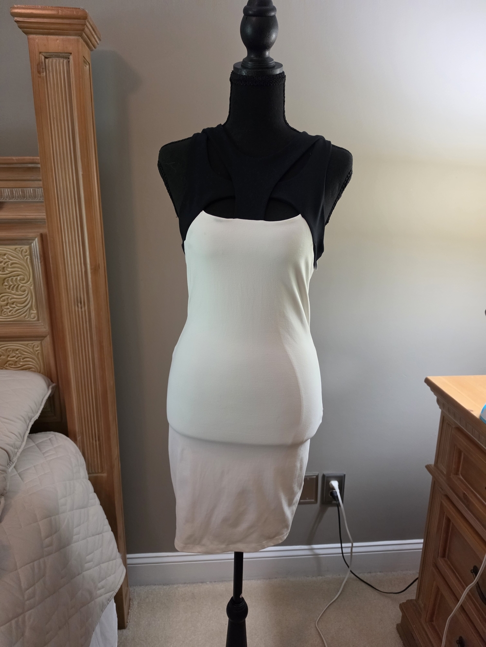 bebe Black and White Two-Tone Cutout Sheath Dress